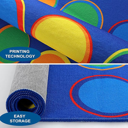 LIVEBOX Sitting Spots Kids Rug for Classroom, Washable School Learning Area Rugs, Colorful Preschool Kids Classroom Carpet Non-Slip Playroom Mat for Daycare Learning,13'x7'5"(Seats-24)