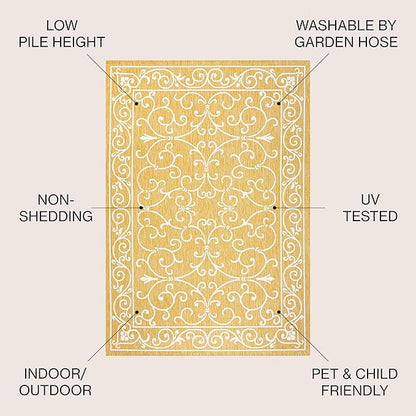 JONATHAN Y Vintage Filigree Indoor Outdoor Area Rug 8X10 Yellow/Cream, Charleston Textured Weave for Backyard, Patio, Porch, Easy-Cleaning, High Traffic, Pet-Friendly, Non-Shedding (SMB106L-8)