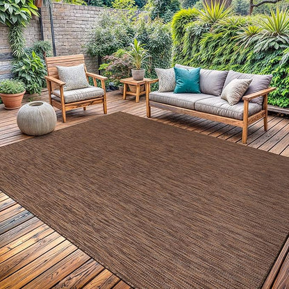 Washable Indoor Outdoor Rug Weather Resistant Carpet Modern Solid for Porch Deck Balcony Backyard Patio Rug 8x10 Gold Brown