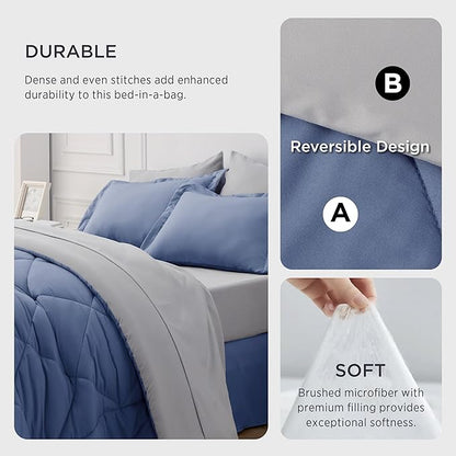 Bedsure Infinity Blue California King Size Comforter Set - 7 Pieces Reversible California King Bed in a Bag, California King Infinity Blue and Grey Bed Set with Comforters, Sheets, Pillowcases & Shams