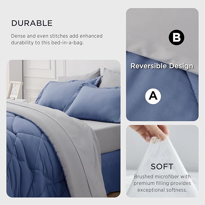 Bedsure Infinity Blue Twin XL Comforter Set - 5 Pieces Reversible Twin XL Bed in a Bag, Twin XL Bed Set Infinity Blue and Grey with Comforters, Sheets, Pillowcase & Sham