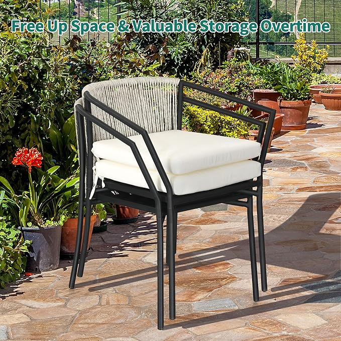 YITAHOME Wicker 3-Piece Outdoor Bistro Set, All-Weather Patio Conversation Set with Stackable Chairs & Table, Outdoor Sectional Furniture Set for Balcony, Backyard, Pool, Porch, Deck - Grayish White