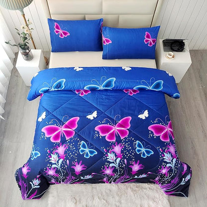 SDY 3PCS Butterfly Comforter Set Queen, Butterfly Bedroom Decor Quilt Bedding Bed in a Bag, Floral Quilts Queen Size for Girls, Kids, Toddler, Children, Teenage, Baby, Women…