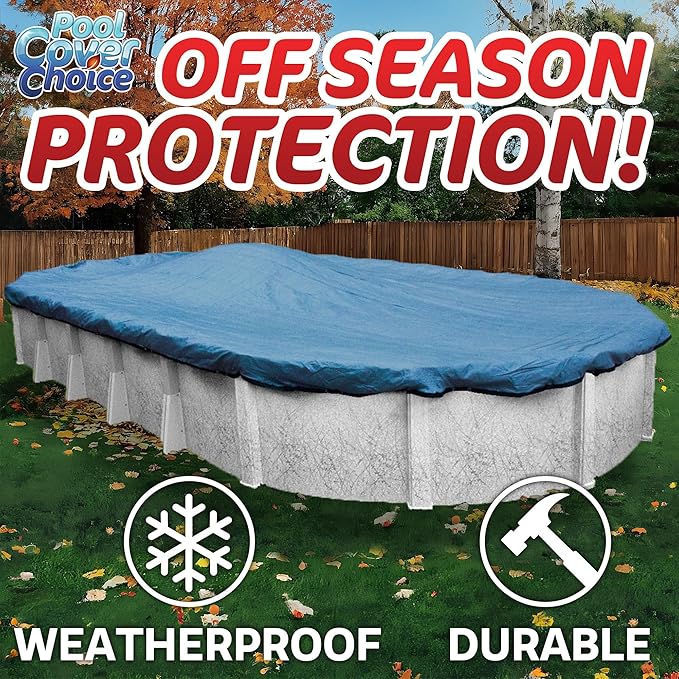 Winter Swimming Pool Cover for 21 ft x 41 ft Aboveground Oval Pool Size, Value Plus Choice Series, Solid Material, Color - Denim Blue, Pool Cover Choice 352141-4CHOICE