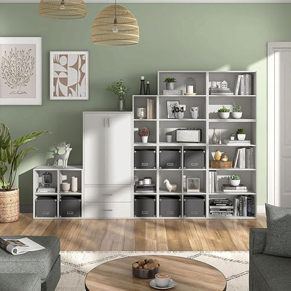 Apexa 3-Tier Cube Storage Organizer Shelves, Stackable Wood Bookcase Fits Cubby Bins for Organization, Dorm Teen Room Decor & Home Office, White
