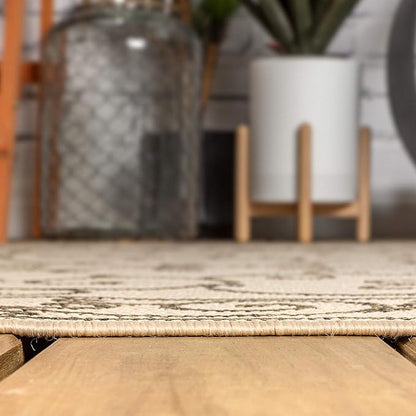 JONATHAN Y Vintage Filigree Indoor Outdoor Round Area Rug 6 Ft Beige/Brown, Charleston Textured Weave for Backyard, Patio, Porch, Easy-Cleaning, High Traffic, Pet-Friendly, Non-Shedding (SMB106A-6R)