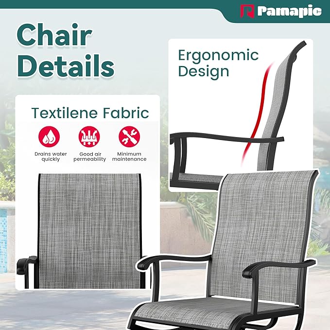 Pamapic 5 Pieces Patio Dining Set, Outdoor Dining Set All-Weather for Backyard Poolside Garden Deck, Modern Outdoor Table and Chairs Set with 4 Textilene Swivel Chairs,Gray