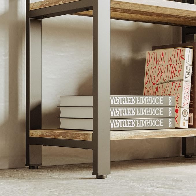 IRONCK Bookshelf 5-Tier Ladder Shelf 110lbs/shelf Vintage Industrial Style Bookcase for Home Decor, Office Decor