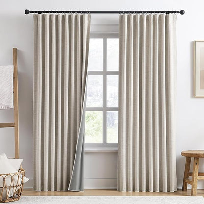 RAIN CITY Beige Color Blackout Curtains 90 Inch Long 2 Panels,Back Tab Pleated Heading Tape with Hooks,Minimalist Completely Shaded Thermal Insulated Noise Reducing French Door Drapes 50 Wide