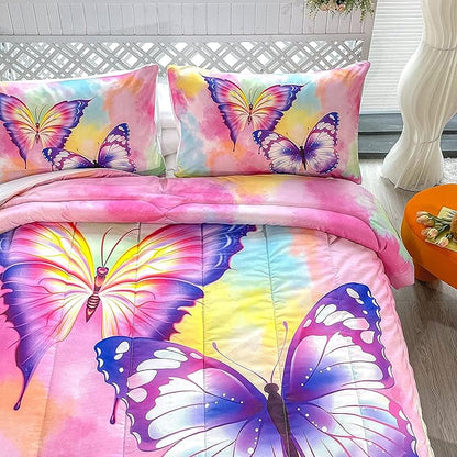 CVHOUSE Butterfly Bedding Set,Butterfly Comforter King,Butterfly Comforter Set for Girls Kids Teens,Butterflies Quilt Set with 1 Comforter and 2 Pillow Cases
