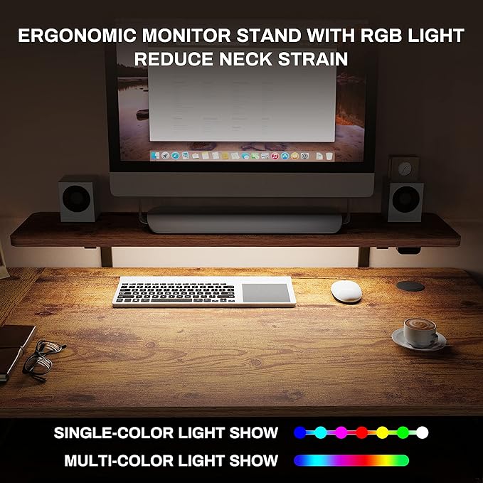 EUREKA ERGONOMIC Standing Desk with Keyboard Tray, Computer Desk, 61" L Shaped Electric Adjustable Height Desk w Monitor Stand LED, Corner Sit Stand Desk Gaming Desk, Dual Motor,Left/Rustic Brown