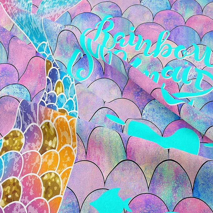 NINENINE Rainbow Mermaid Bedding Twin Princess Comforter Sets for Teens Girls,Blue and Purple Glitter Bedding Sets,Sparkly Fish Scales Comforter Sets with 1 Comforter 1Pillowcase