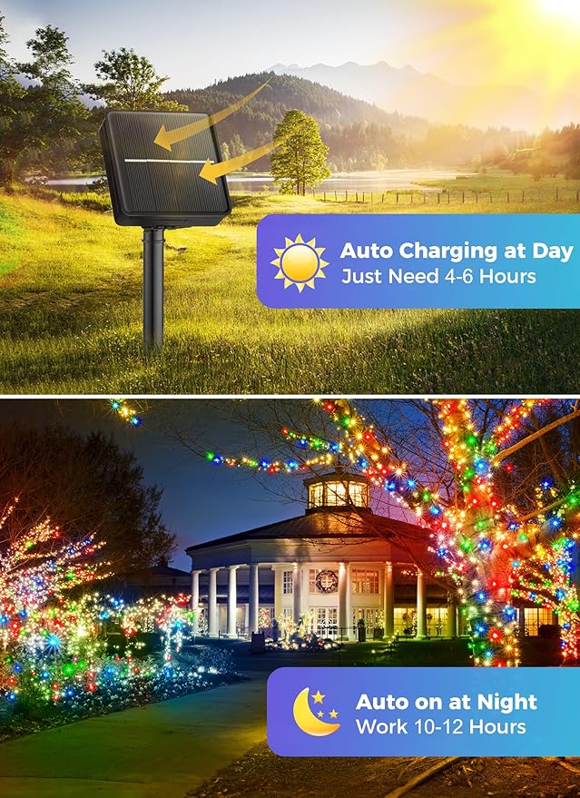 Minetom Christmas Lights Outdoor Solar Powered - 4 Pack Total 160FT 400 LED Christmas String Lights with 8 Lighting Modes, IP65 Waterproof Solar String Lights for Outside Tree Xmas Party, Multicolor