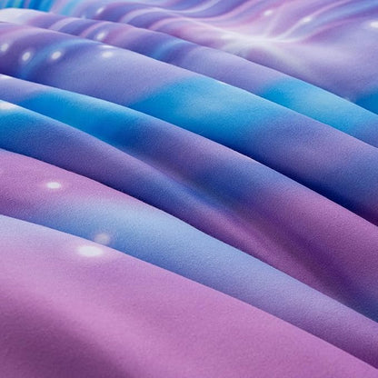 Btargot Super Soft 6 Pieces Gradient Star Ring Comforter Set, Colorful Glitter Rainbow Star Pattern Bedding Set for Boys Girls Teens, Queen Purple