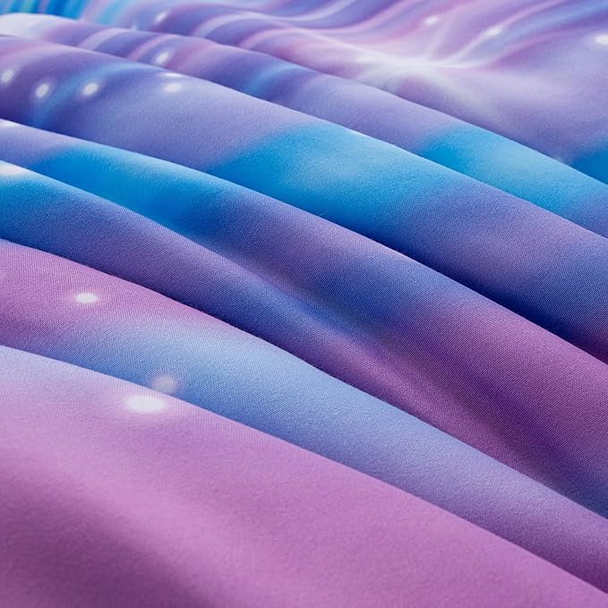 Btargot Super Soft 6 Pieces Gradient Star Ring Comforter Set, Colorful Glitter Rainbow Star Pattern Bedding Set for Boys Girls Teens, Twin Purple