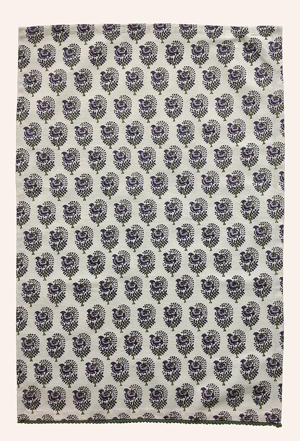 TARAN LIVING Printed Kitchen Dish Bar and Tea Towels Cotton, 18x28 inch with Trims, Cotton Dish Towel Sets (White & Purple, Set of 4)