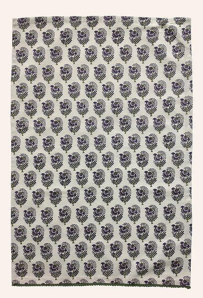 TARAN LIVING Printed Kitchen Dish Bar and Tea Towels Cotton, 18x28 inch with Trims, Cotton Dish Towel Sets (White & Purple, Set of 4)