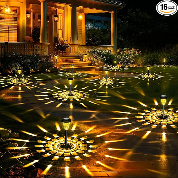 GIGALUMI 16 Pack Solar Lights Outdoor Waterproof, Warm White Pathway Light Solar Powered, Landscape Lighting, Garden Lights for Decor, Patio, Garden, Yard, Pathways, Walkways