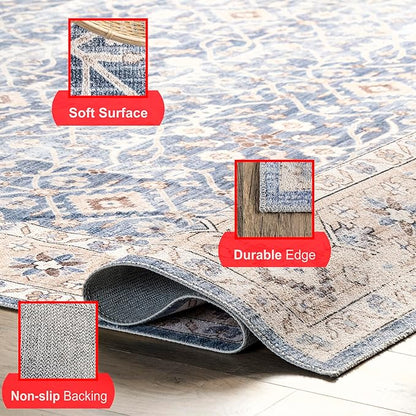 nuLOOM Shae Faded Persian Bordered Machine Washable Ultra Thin Area Rug, 8' x 10', Blue