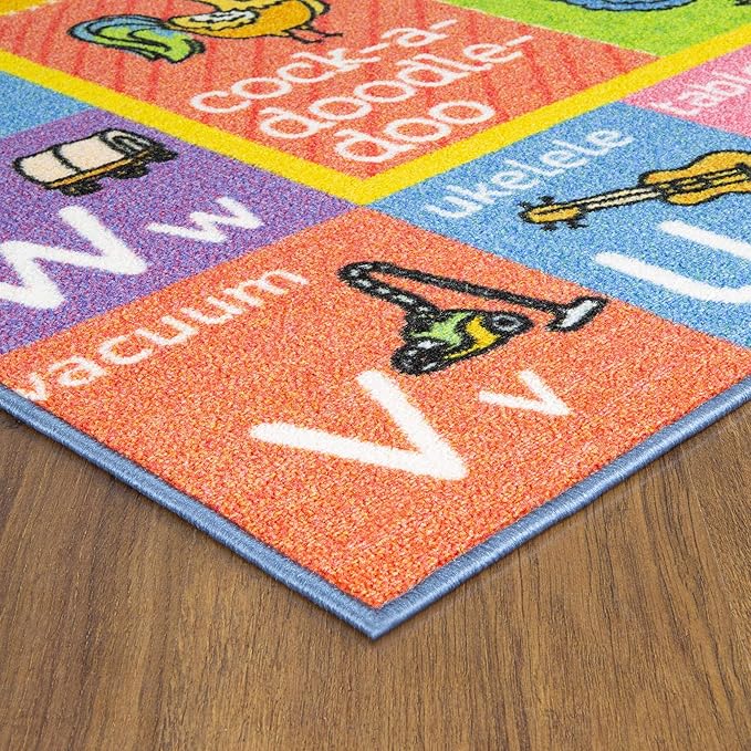 KC Cubs Kids Rug, Baby Play Mat ABC Alphabet with Animals Old MacDonald Educational Learning Game Play Area Non Slip Baby Girl & Boy Carpet for Children Bedroom Toddler Playroom Floor Mat Nursery Rug