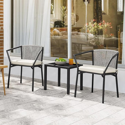 YITAHOME Wicker 3-Piece Outdoor Bistro Set, All-Weather Patio Conversation Set with Stackable Chairs & Table, Outdoor Sectional Furniture Set for Balcony, Backyard, Pool, Porch, Deck - Grayish White