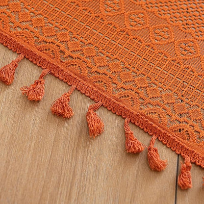 Sutuo Home Boho Curtains for Bedroom Kitchen Crochet Lace Sheer Bohemian Hollow Knitted with Tassels, Window Treatment Privacy Vintage Rustic Farmhouse Drapes, Rod Pocket 1 Panel 59" W x 63" L, Orange