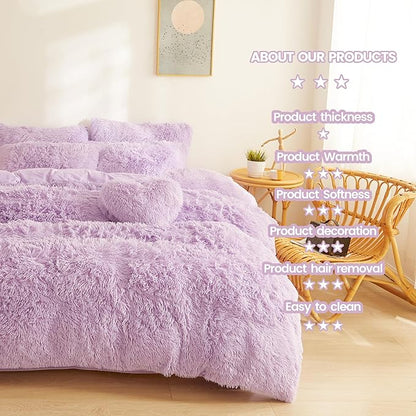 Fluffy Lilac comforters Cover twin size - Ultra Soft Plush Lilac bedding Sets 2 Pieces (1 faux fur comforter Cover + 1 fuzzy pillow case) girls shaggy Lilac twin bed set (Lilac, Twin)