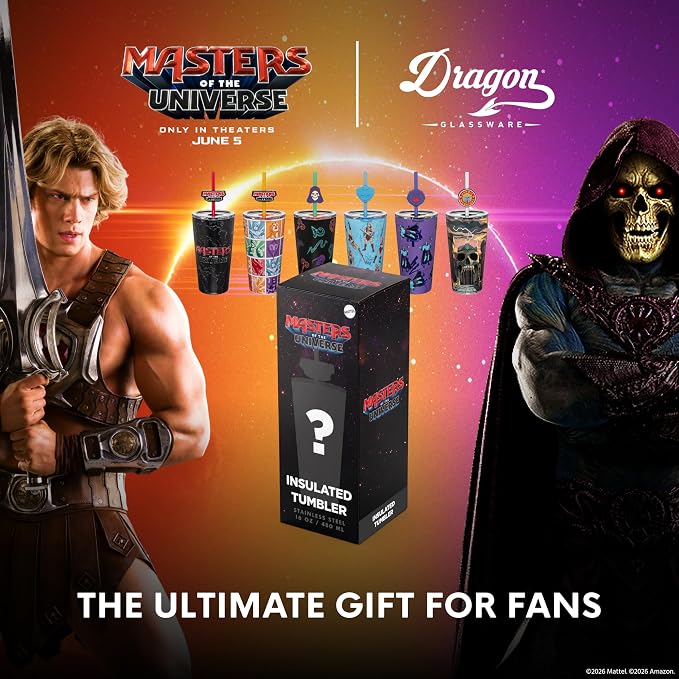 Dragon Glassware x Masters of the Universe (MOTU) Blind Box Tumbler, 16 oz | Vacuum Insulated Stainless Steel Tumbler with Straw & Lid; With Straw Topper; Official Masters of the Universe 2026 Movie Cup