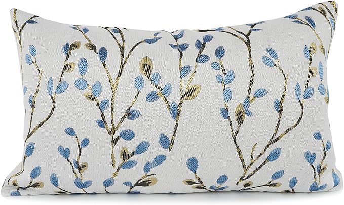 YOUR SMILE Classical Embroidery Jacquard Blue Square Decorative Throw Pillow Case Cushion Cover,12x20 inch