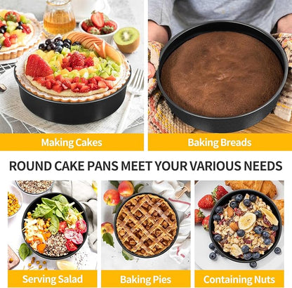P&P CHEF 6 Inch Cake Pan Set of 3, Non-Stick Round Cake Pans | Round Cake Tins for Tier Smash Cakes, Baking Pans Set & Essential Bakeware, Stainless Steel Core & Leak-Proof