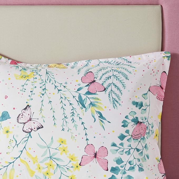 Mi Zone Kids Cynthia Comforter for Girls Microfiber Animal Butterfly Print, Modern All Season Down Alternative Kids Bed Set, Matching Sham, Decorative Pillow, Full/Queen, Pink 4 Piece
