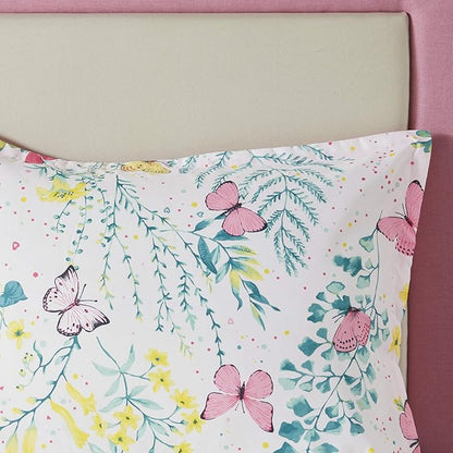Mi Zone Kids Cynthia Comforter for Girls Microfiber Animal Butterfly Print, Modern All Season Down Alternative Kids Bed Set, Matching Sham, Decorative Pillow, Full/Queen, Pink 4 Piece