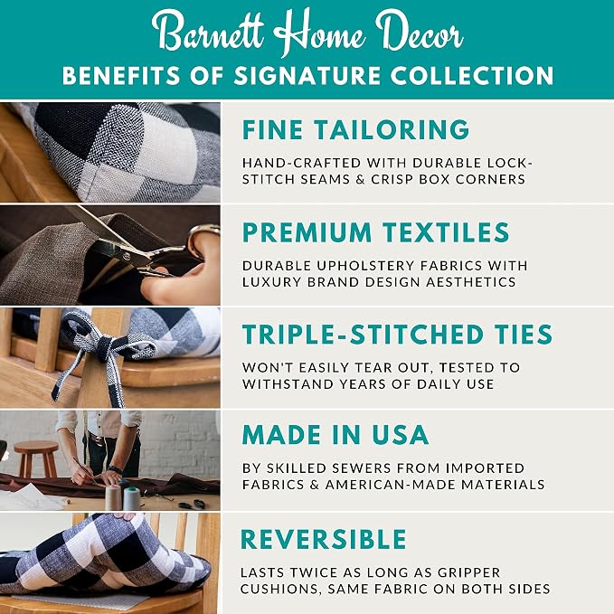 Barnett Home Decor Dining Chair Pad with Ties - Twin Check Red & Green - Size Medium 16.5 x 18 - Latex Foam Fill Dining Chair Cushion - Machine Washable, Reversible, Checkered Christmas Colors Medium