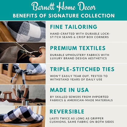 Barnett Home Decor Dining Chair Pad with Ties - Twin Check Red & Green - Size Medium 16.5 x 18 - Latex Foam Fill Dining Chair Cushion - Machine Washable, Reversible, Checkered Christmas Colors Medium