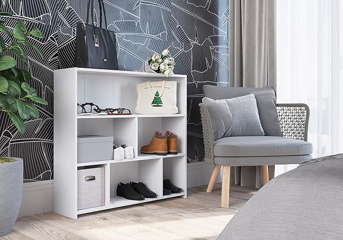 Art in Moveis Mid Century Modern Bookshelf, 6 Cube Storage Shelf - 3 Tier Retro Bookshelf CARB-Free Engineered Wood - White