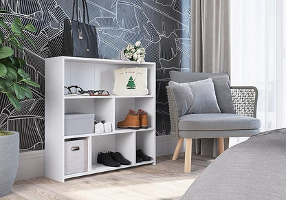 Art in Moveis Mid Century Modern Bookshelf, 6 Cube Storage Shelf - 3 Tier Retro Bookshelf CARB-Free Engineered Wood - White