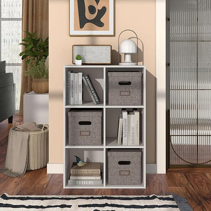 Apexa 6 Cube Storage Organizer Shelves, Stackable Wood Bookcase Fits Cubby Bins for Organization, Dorm Teen Room Decor & Home Office, Greige