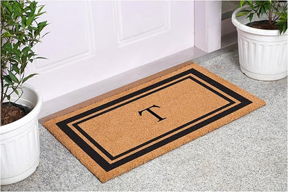 Calloway Mills 152962448 Black Border 24" x 48" Monogram Doormat (Letter T)