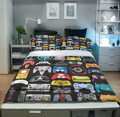 Sunnycitron Gamer Bedding Set, Twin Comforter, 100% Microfiber, 3Pcs, Game2-2, Boys Bedroom Decor, Gaming Room Decor, All Seasons, Machine Wash