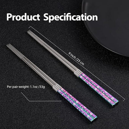 Hagary Cherry Blossom Rainbow Chopsticks Metal Chopsticks Reusable Designed In Korea Japanese Style Stainless Steel 316 18/10 Non-Slip Dishwasher Safe (5 Pairs)