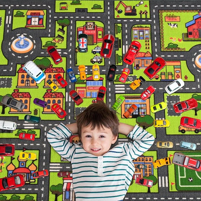 Zareas 4x6 FT Kids Area Rug Playmat Car Rug for Playroom, Children's Educational City Traffic Road Map Fun Carpet, Kids Baby Play Room Rug, City Pretend Play for Ages 3-12 Years Old, 48''x72''