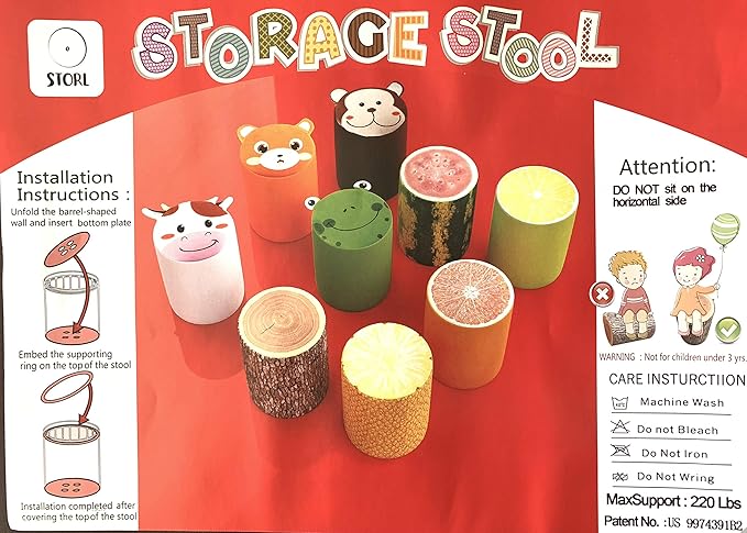 Storl Organizer Storage Stool for Toy and Cloth and Kids Stool (Frog, 12Wx13H)