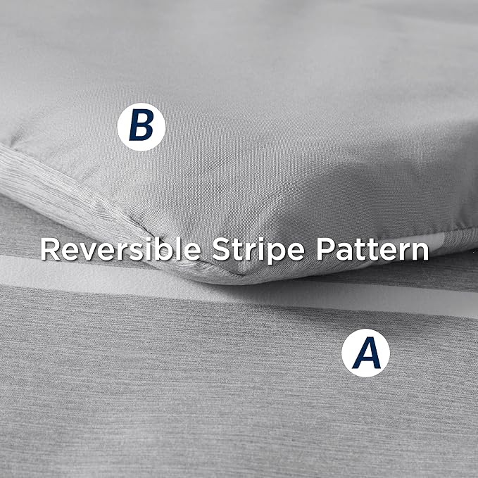 Bedsure Queen Comforter Set 7 Pieces, Grey White Striped Comforter for Queen Size Bed Reversible, Cationic Dyeing Bed in a Bag with Comforter, Sheets, Pillowcases & Shams