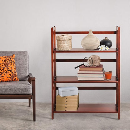 Casual Home 3-Shelf Folding Stackable Bookcase (27.5" Wide)-Walnut