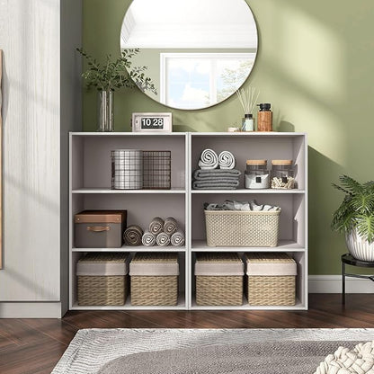Apexa 3-Tier Cube Storage Organizer Shelves, Stackable Wood Bookcase Fits Cubby Bins for Organization, Dorm Teen Room Decor & Home Office, Greige