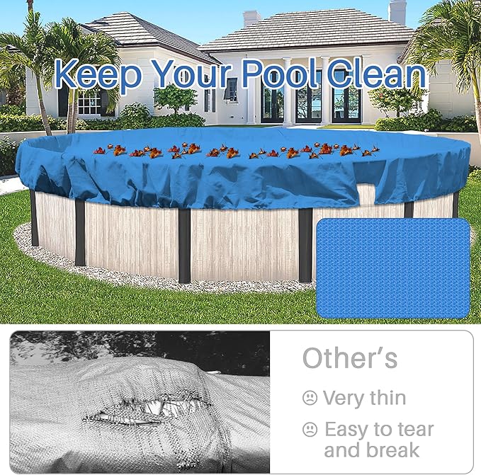ECOOPTS 24 ft Round Pool Cover for Above Ground Pools, Swimming Pool Cover Protector Winter Safety Cover (Blue)