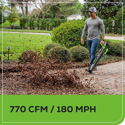Greenworks 80V 770 CFM Cordless Leaf Blower, 4.0Ah Battery and Rapid Charger
