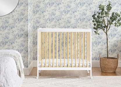 Delta Children Mia Portable Folding Mini Crib with 1.5-Inch Mattress - Greenguard Gold Certified, Bianca White/Natural