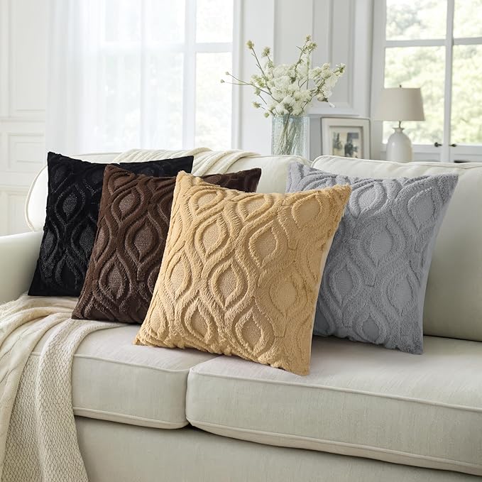 decorUhome Throw Pillow Covers 18x18 Inch Set of 2, Soft Plush Decorative Faux Fur Dark Brown Solid Couch Pillow Covers, Accent Farmhouse Neutral Square Euro Pillow Cases for Sofa Bed Living Room