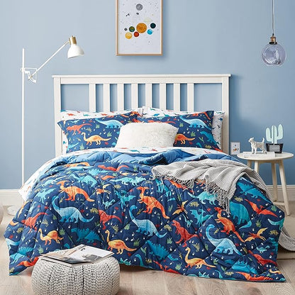 Kids Queen Bedding Comforter Set for Boys, 7 Pieces Soft Lightweight Dinosaur Bedding Queen Set with Sheets, Bed in a Bag, Durable Boys Queen Comforter Set